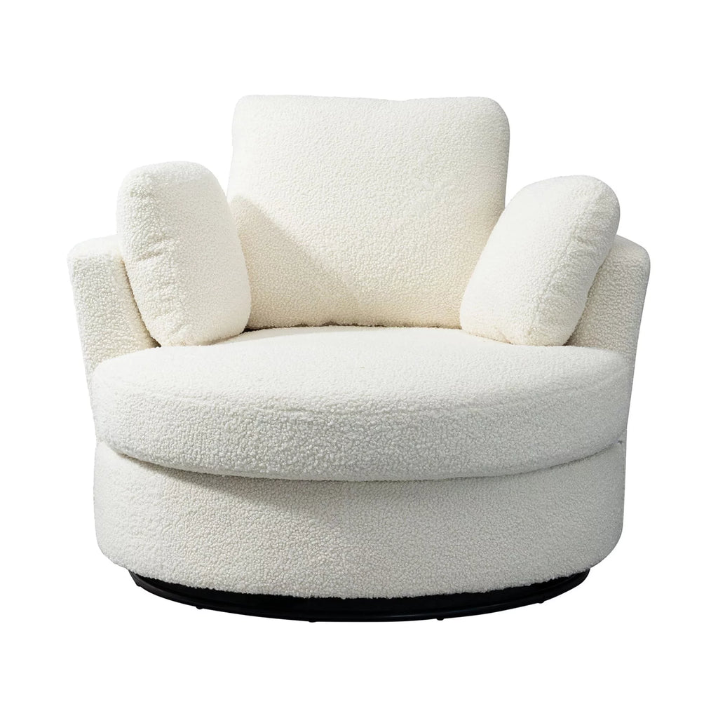 42.2"W Swivel Accent Barrel Chair and Half Sofa with 3 Pillows, Ivory Boucle P32898