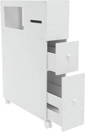 Bathroom Storage Cabinet, Slim Bathroom Storage Cabinet, Storage Cabinet for Small Spaces, Small Bathroom Storage Cabinet with Toilet Roll Holder, Movable Narrow Toilet Side Cabinet with Wheels