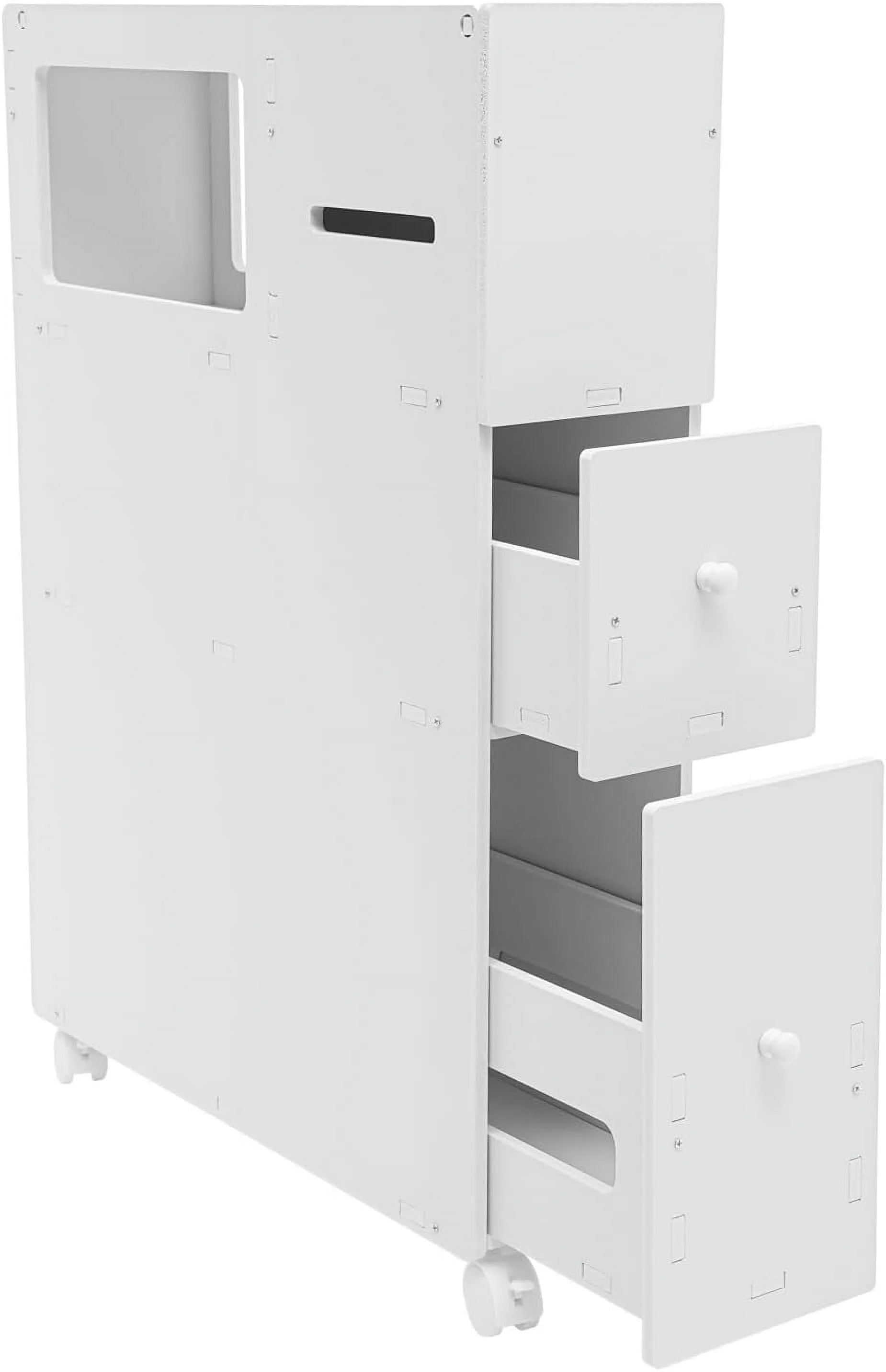 Bathroom Storage Cabinet, Slim Bathroom Storage Cabinet, Storage Cabinet for Small Spaces, Small Bathroom Storage Cabinet with Toilet Roll Holder, Movable Narrow Toilet Side Cabinet with Wheels