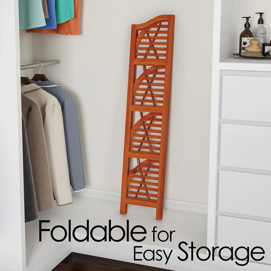 Lavish Home 4 Tier Wooden Folding Corner Bookshelf, Pecan P724
