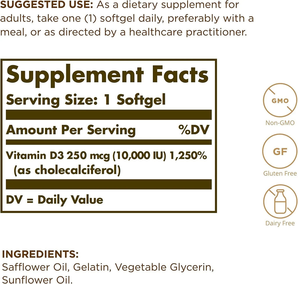 Solgar Vitamin D3 10,000 IU, 120 Count (Pack of 2) X45867