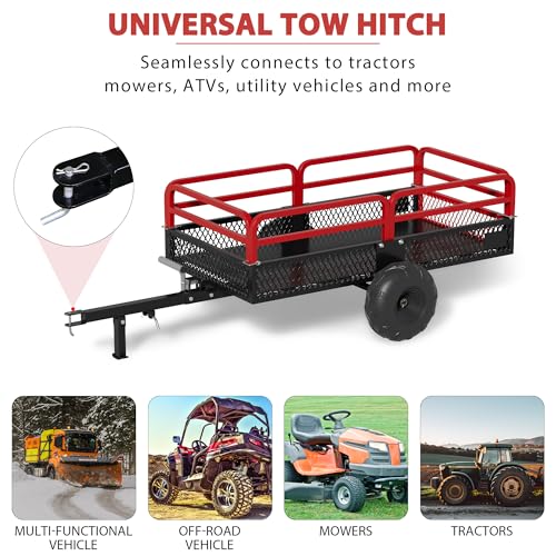 ATV Trailer Steel Dump Cart, Heavy Duty 1500lbs Utility Trailer with Removable Sides N365