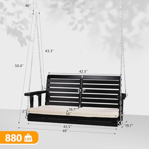 VINGLI Heavy Duty 880 LBS Patio Wooden Porch Swing with Extra Cushion, 5 FT Y211