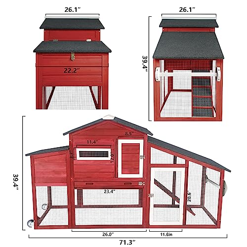 Large Wooden Chicken Tractor with Wheels Waterproof Outdoor Hen House J196