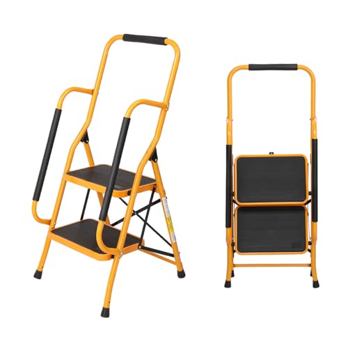 Winado 2 Step Ladder with Handrails, 500LBS Folding Step Stool, w/Non-Slip Side Armrests Large Pedal Area, Multi-use for Home Kitchen Pantry Office