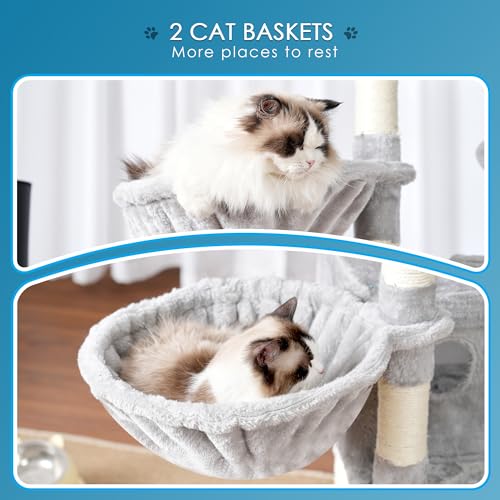 Hey-brother Cat Tree 74 inches Multi-Level XL Cat Tower for Indoor Cats, Light Gray X944591