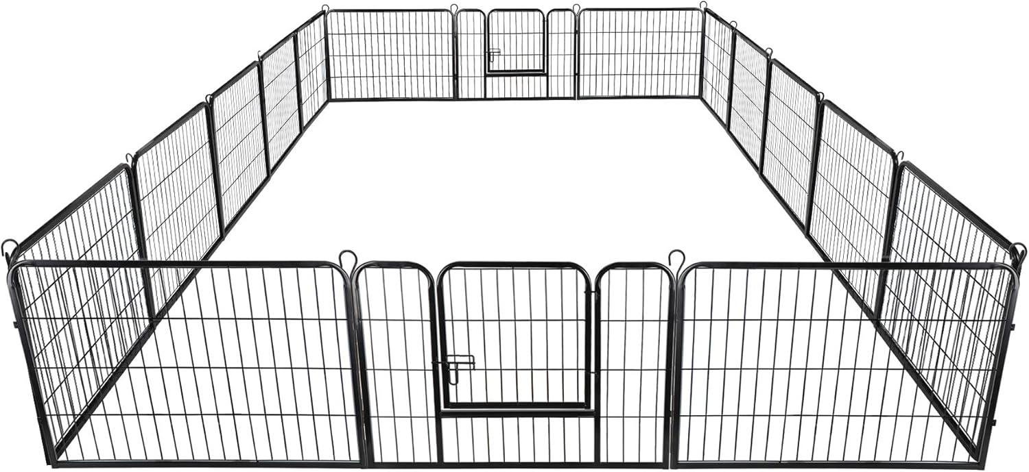 ZENSTYLE 24” Tall Foldable Heavy Duty Metal Pet Playpen 16 Panels Dog Puppy Cat Exercise Fence Barrier Kennel for Outdoor & Indoor