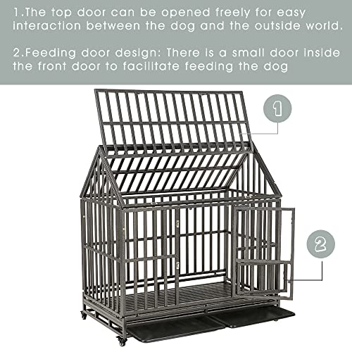LUCKUP Heavy Duty Dog Cage Metal Kennel with Wheels for Medium and Large Dogs, 48 inch, Black N108498