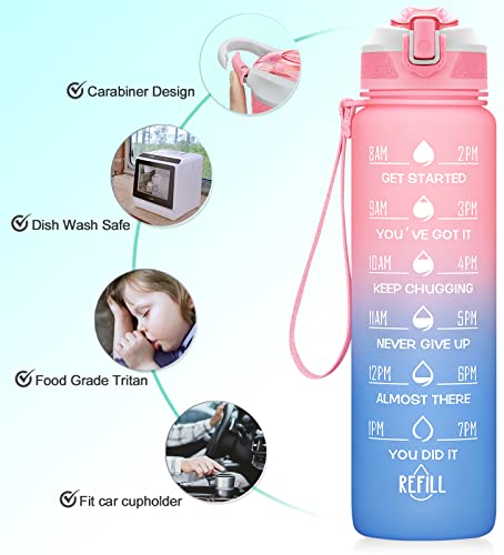 32oz Leakproof Motivational Sports Water Bottle with Straw & Time Marker N554027