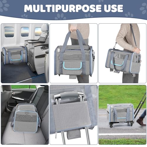 Pet Carrier for Small Dog Cat, Airline Approved Rolling Soft Sided Travel Bag Q516059