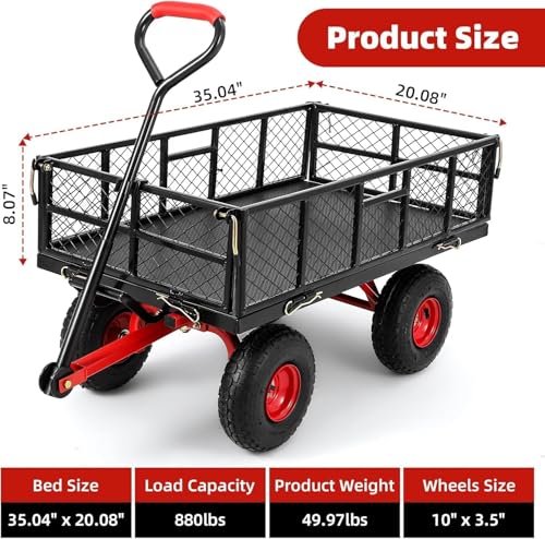 880 lb 10-inch steel garden cart with removable mesh sides and swivel handle L775