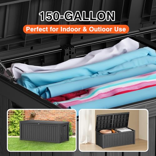 260 Gallon UV Resistant Outdoor Storage Box, Lockable Resin Deck Box, Gray E1034