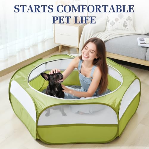 Pawaboo Small Animals Playpen, Waterproof Pet Cage Tent with Zippered Cover, Portable Outdoor Yard Fence, Green C9530