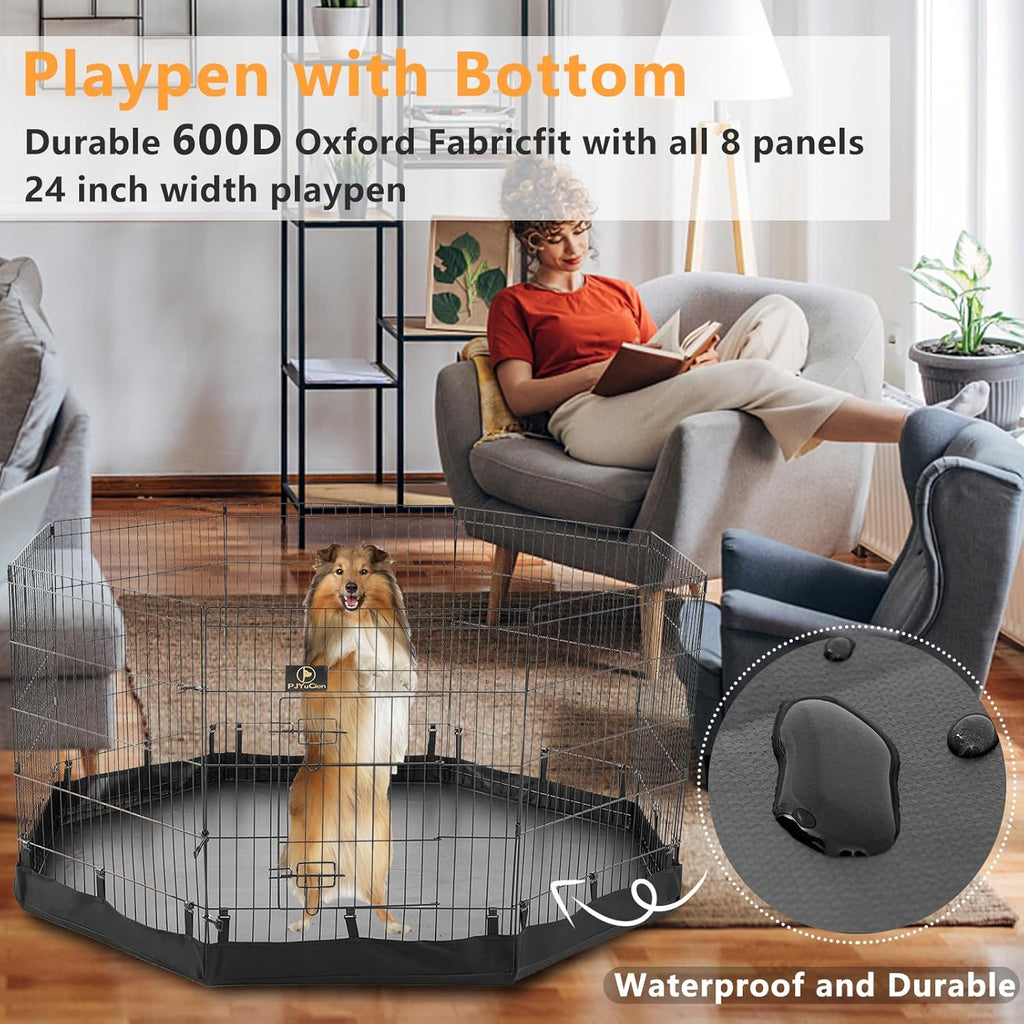 PJYuCien 24" x 36" Foldable Metal Pet Playpen with Door, Bottom Pad R637