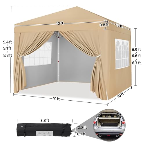 Yaheetech 10x10 Pop Up Canopy with 4 Removable Sidewalls, White F109731