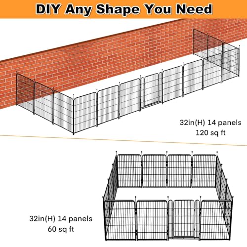 Tall Garden Fence 32in Dog Fence Outdoor for Yard, 12 Panels F8721