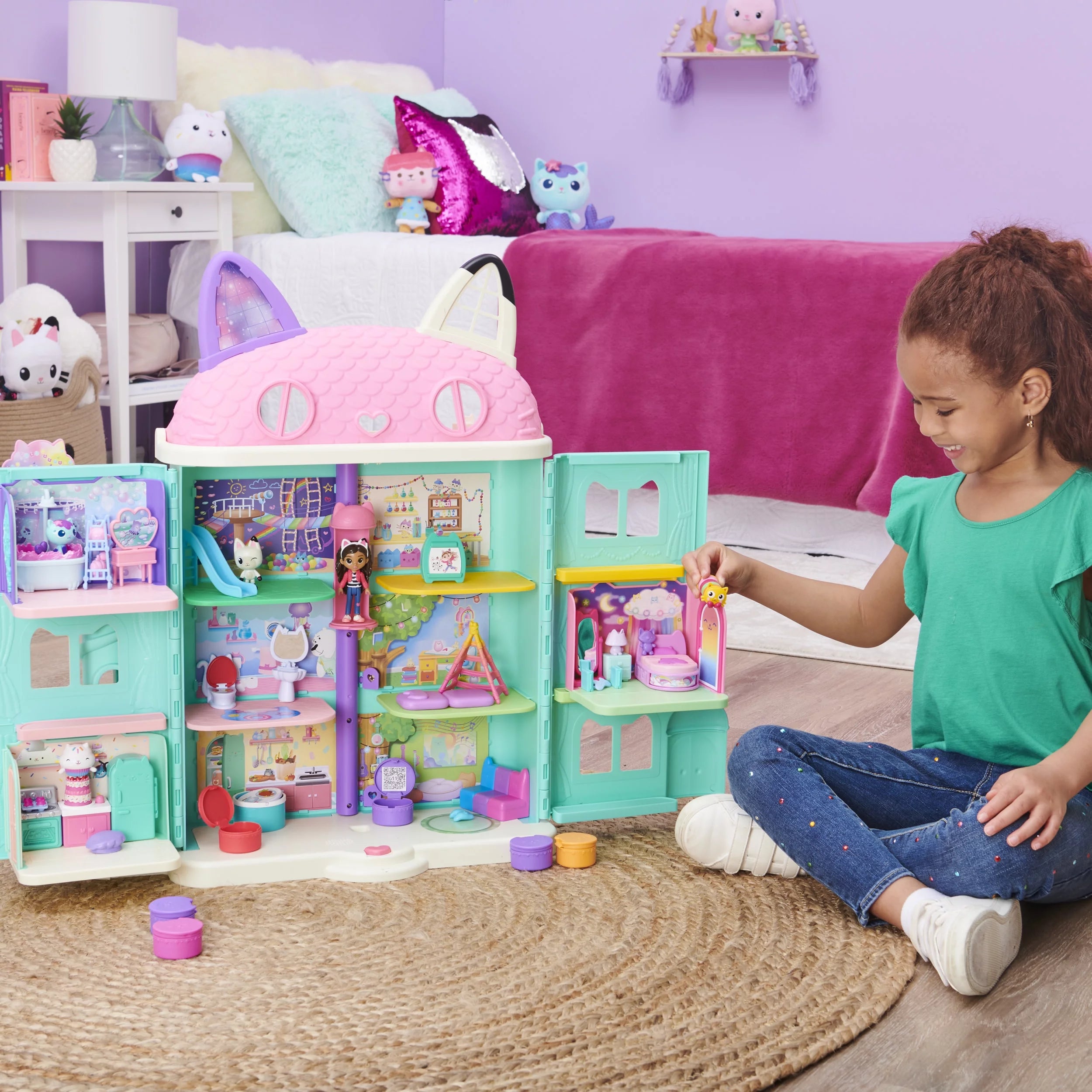 Gabby’s Dollhouse Sweet Dreams Bedroom with Pillow Cat Figure, Kids Toys for Ages 3 and up D8061