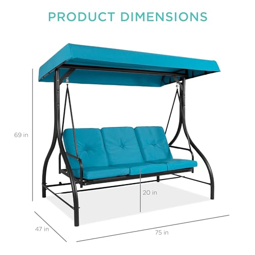 Best Choice Products 3-Seat Outdoor Canopy Swing Glider with Adjustable Shade, Midnight Green A10932