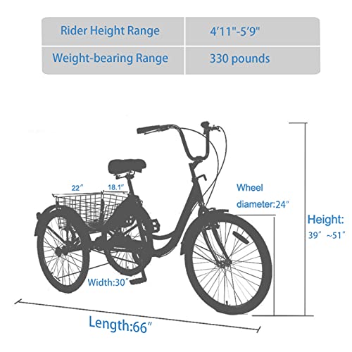 24'' Adult Tricycle 7 Speed 3 Wheel Bike with Shopping Basket for Seniors C35937
