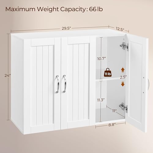 Yaheetech Bathroom Wall Cabinet with Three Doors and Adjustable Shelf, White D80401
