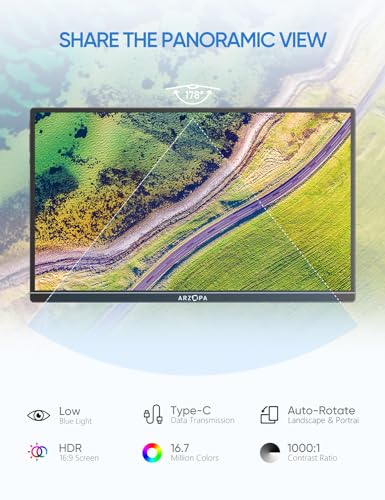 ARZOPA 15.6'' FHD 1080P Portable Monitor with Kickstand, IPS Display, USB-C & HDMI J54429