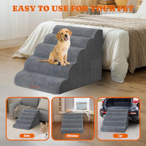 Dog Stairs for High Bed, 24" Tall Foam Pet Steps for Small Dogs, Grey A815421