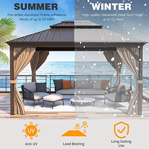 YOLENY 10' x 12' Hardtop Gazebo with Galvanized Steel Double Roof, Netting and Curtains Y84317