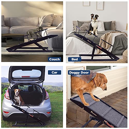 Adjustable Pet Ramp for Dogs and Cats, 48" with Safety Side Rails, Non-Slip Traction Mat, Black P37237
