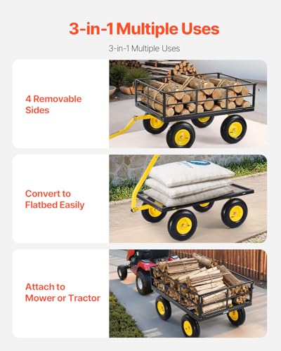 VEVOR 900 Lbs Heavy Duty Steel Garden Cart with 10" Tires and Removable Sides J262