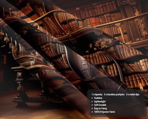 QGHOT Medieval Bookshelf Tapestry Vintage Library Wall Hanging P36533