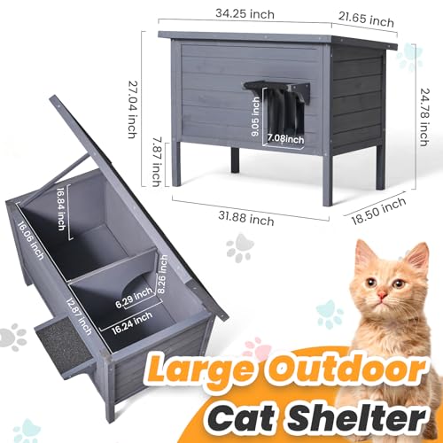 Outdoor Cat House Weatherproof Insulated Wooden Cat Condo for Winter O38529