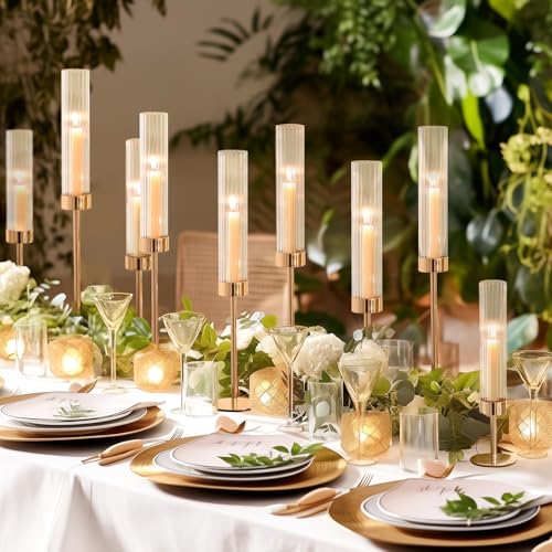 Black Hurricane Candle Holders Set of 6 Glass Taper Candlestick Holders G494