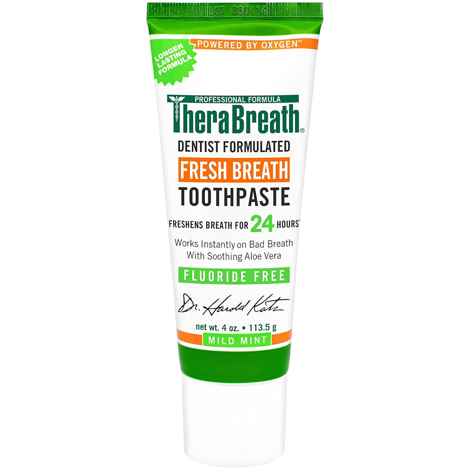 TheraBreath Fresh Breath Fluoride Free Toothpaste Mild Mint 4 Ounce (Pack of 2) Q1713