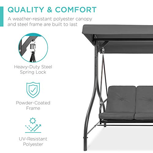Best Choice Products 3-Seat Outdoor Canopy Swing Glider with Adjustable Shade, Midnight Green A10932