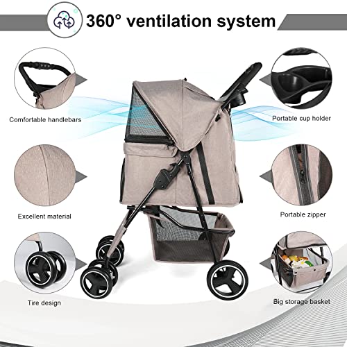 Dog Stroller with Storage Basket for Small Medium Dogs Cats, Navy Blue A331763