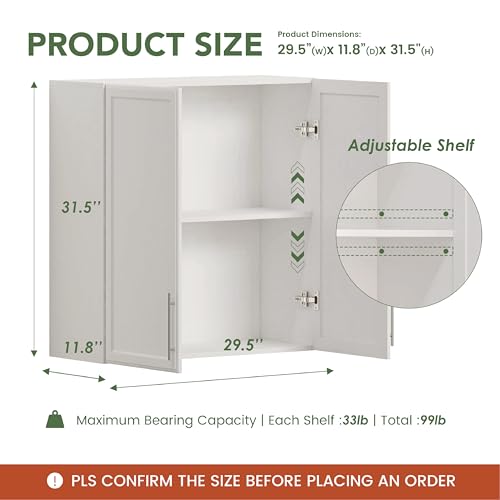 Wall Storage Cabinet with Two Shaker Doors and Shelf, Grey, 24"W, 2 Pcs N34755