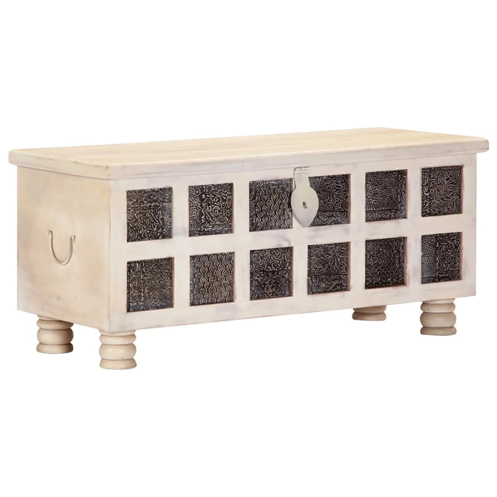 Dcenta Storage Chest Acacia Wood Blanket Box Wooden Trunk White for Bedroom, Closet, Home Organizer Furniture Decor 43.3 x 15.7 x 17.7 Inches (L x W x H)