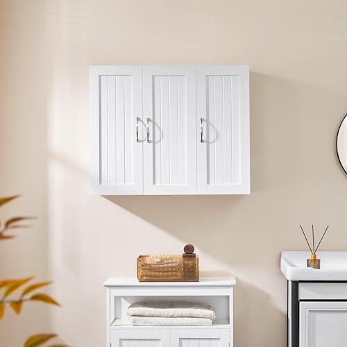 Yaheetech Bathroom Wall Cabinet with Three Doors and Adjustable Shelf, White D80401