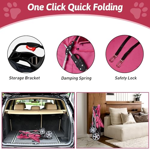 Pet Stroller 4 Wheels Folding Dog Cat Carrier with Storage Basket, Purple Y61406
