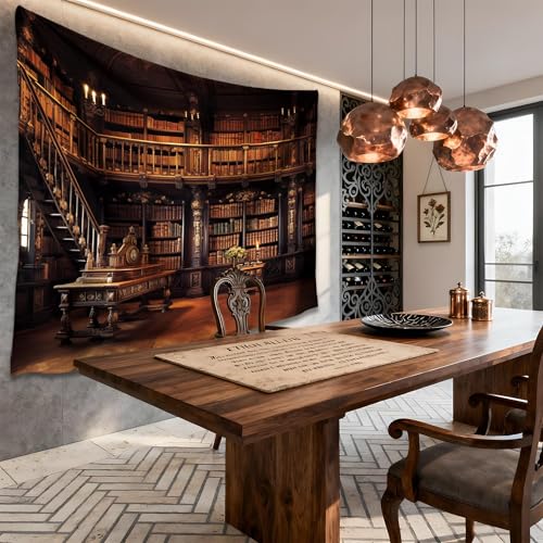 QGHOT Medieval Bookshelf Tapestry Vintage Library Wall Hanging P36533