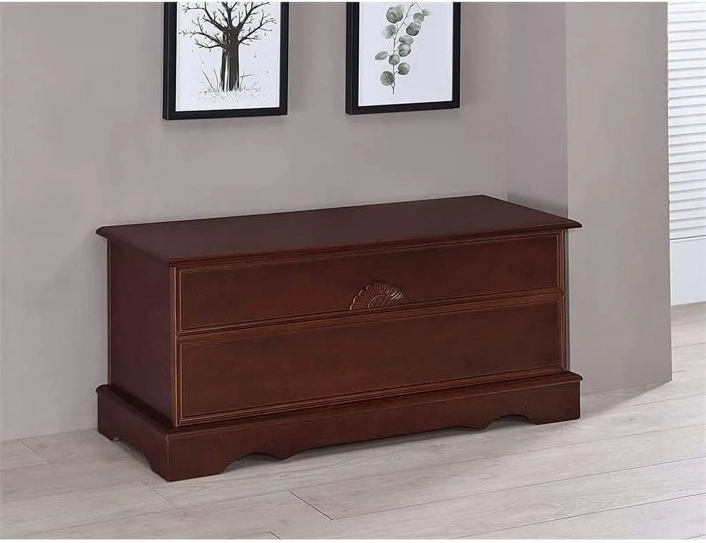 Cedar Lined Wood Storage Blanket Chest Trunk, Warm Brown F46759
