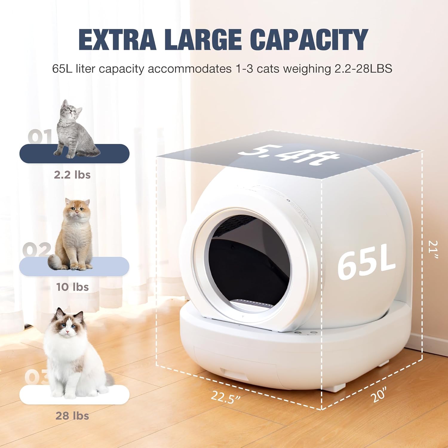 Self Cleaning Litter Box, Automatic for Multi Cats, APP Control, Pure White Z999061