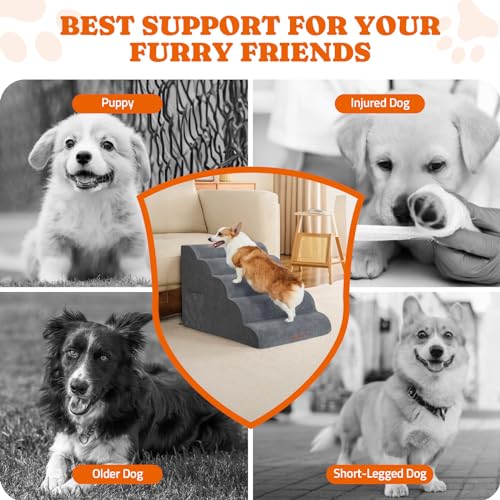 Dog Stairs for High Bed, 24" Tall Foam Pet Steps for Small Dogs, Grey A815421