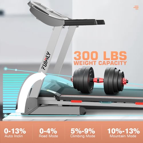 FUNMILY Foldable Treadmill with Auto Incline, 300 lbs Capacity J913908