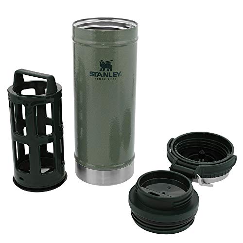 Stanley Travel Mug with French Press 16 oz, Insulated Stainless Steel, Leakproof Lid, Hammertone Green L66513
