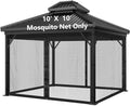 Mosquito Net for Outdoor Gazebo Canopy 4-Panel Canopy Screen Wall with 2 Zippers for 10 x 10' Patio Gazebo and Tent (Only Mosquito Net No Frame) 10' x 10' with Double Door (Black)