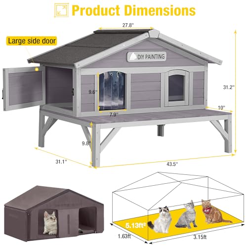 Aivituvin Cat House with Insulated Liner, Weatherproof Outdoor Shelter N454159