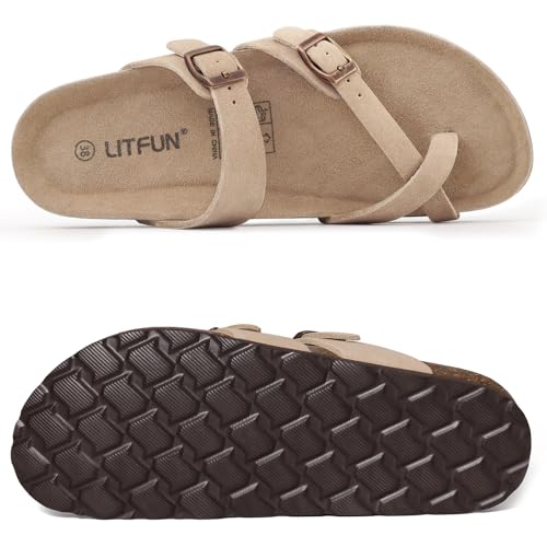 Litfun Women's Suede Cork Footbed Sandals with Adjustable Buckle R84792