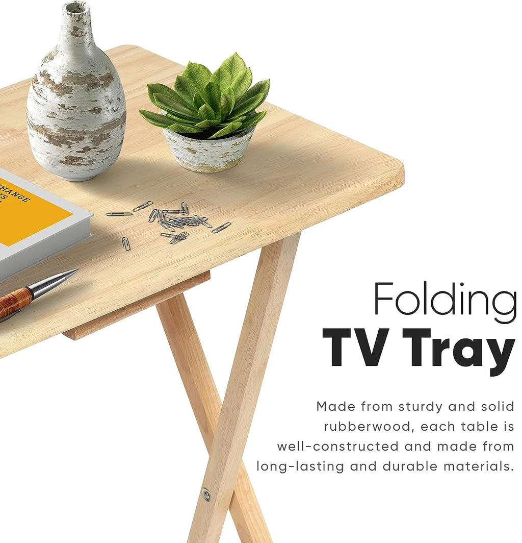 Folding Solid Wood TV Snack Tray Table, 2 Piece Set P279556