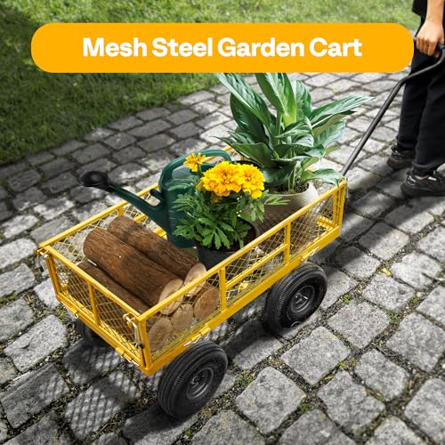 VIVOHOME Heavy Duty 880 Lbs Mesh Steel Folding Garden Cart Wagon with Removable Sides H820787